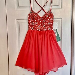 Sparkling Salmon Beaded Junior’s Party Dress